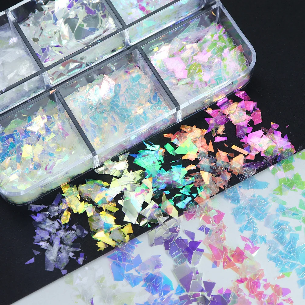 6 Slots/box Trendy Shiny Nail Art Enhancement Ice Glitter Press On Nails Charms Decorations Manicure Accessories Salon Design