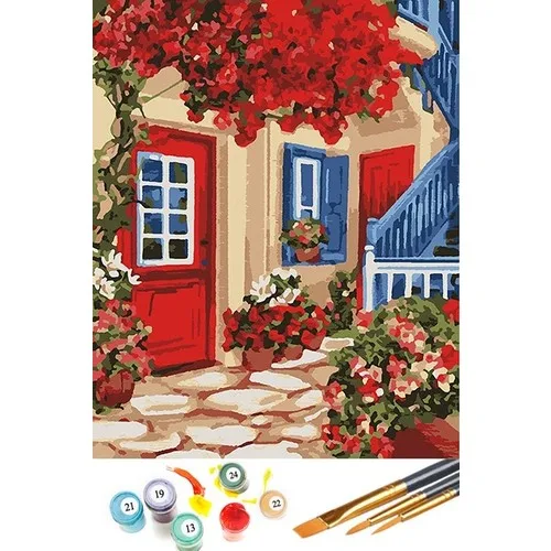 Tabdiko Painting By Numbers Red Floral Garden 40*50 cm Canvas Print Painting Set