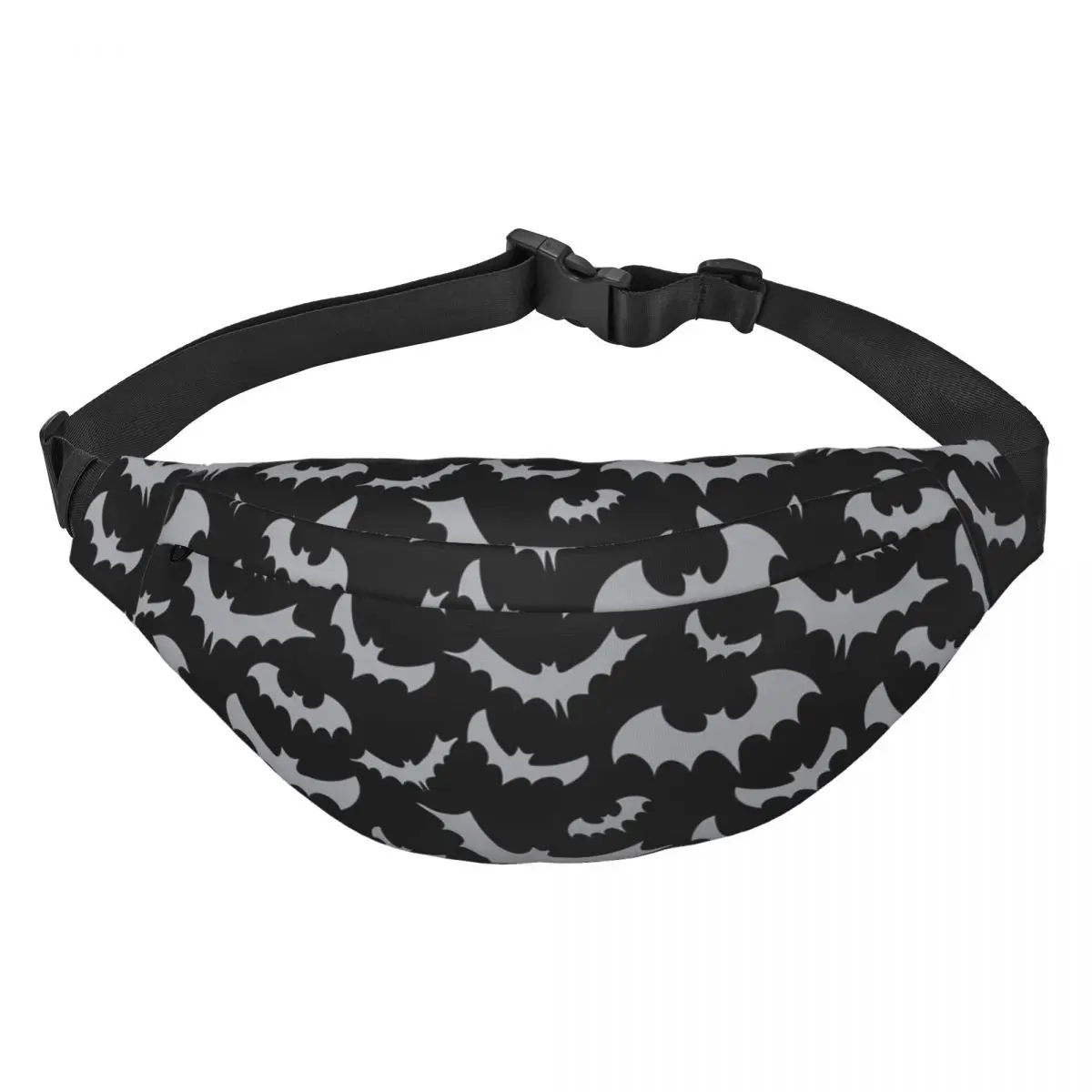 Enchanted Bats In Light Gray On Black Fanny Pack Goth Occult Witch Sling Crossbody Waist Bag for Running Phone Money Pouch