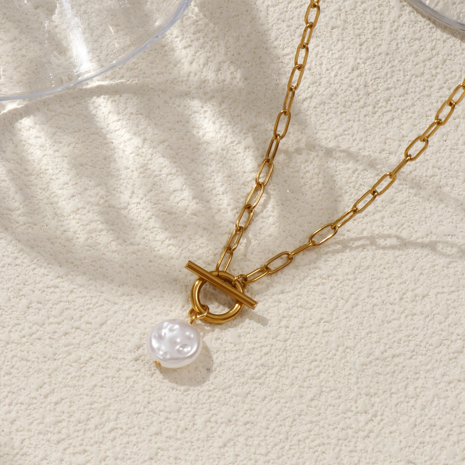304 스테인레스 스틸 목걸이 18K 골드 도금 종이  - Baroque Pearl Pendant Necklace Gold 리뷰 및 가격