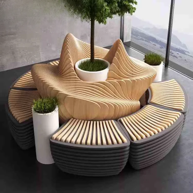 Wooden slice special-shaped seat Commercial block Creative rest area Art slice Anticorrosive wood Solid wood stool customization