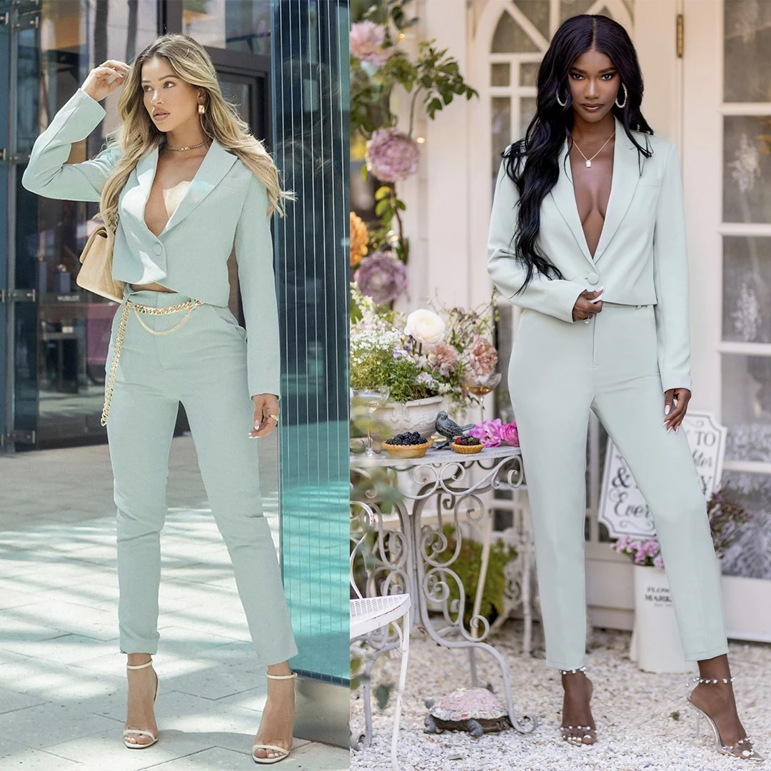 Summer Candy Color Women Pants Suits Celebrity Lady Customization Evening Party Blazer Wear Slim Flared Trousers 2 Pieces