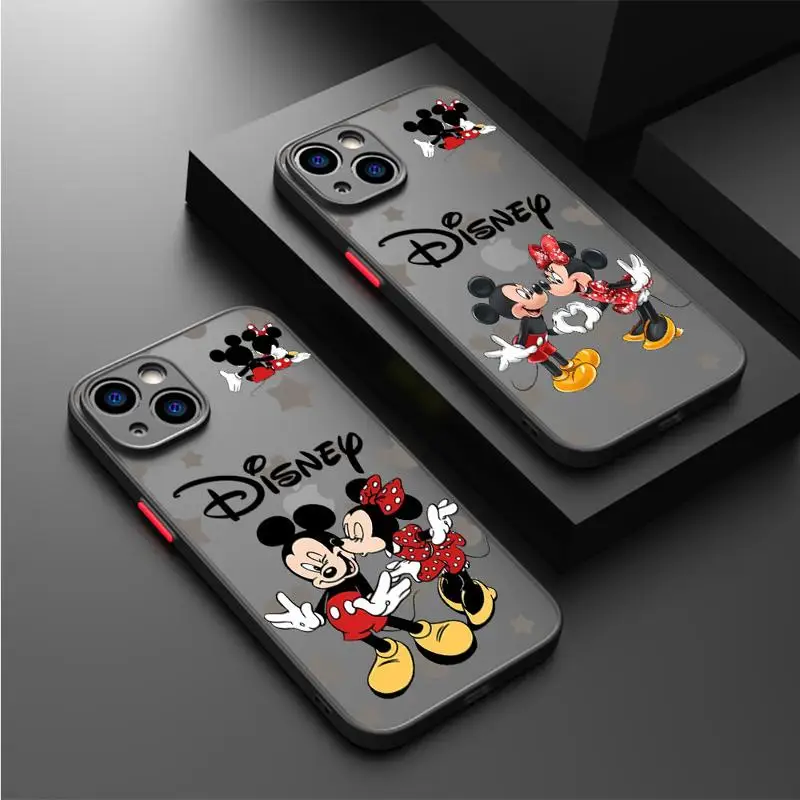 Disney Mickey Minnie Lovers Case for Apple iPhone 14 11 13 15 12 Pro 7 XR X XS Max 8 Plus SE 2022 Phone Matte Coque