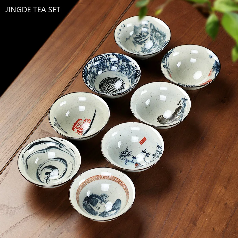 50ml Vintage Blue and White Porcelain Coarse Pottery Teacup Exquisite Ceramic Master Cup Handmade Tea Set Customized Tea Bowl