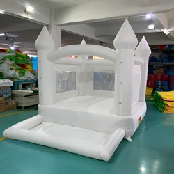 Castillo inflable de salto para niños, casa de rebote blanca con tobogán de soplador, juguete para exteriores, 3,7x2,7x2,6 M