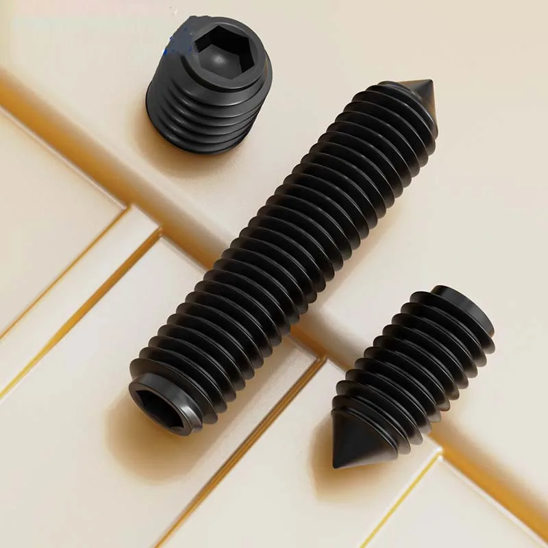DIN914 Hexagon Socket Cone Point Grub Screw 12.9 High Hardness Carbon Steel Headless Set Screw M3-M8 For Mechanical Fixing