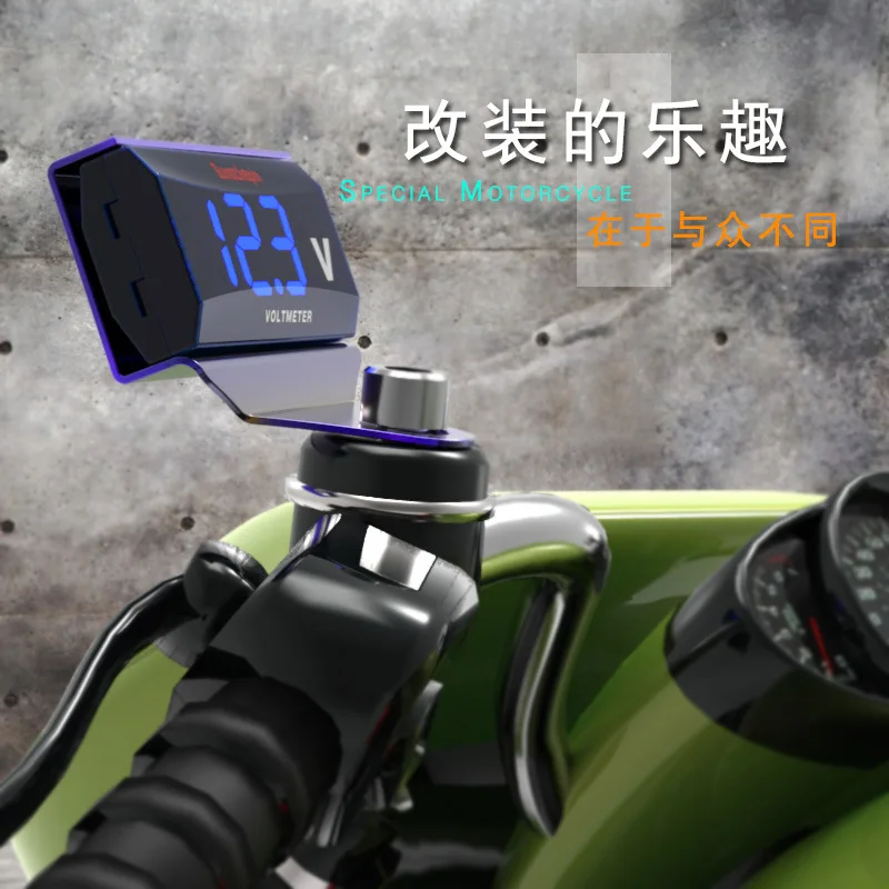 Motorcycle DC 10-150V Digital Voltmeter, LED Display Waterproof Voltage Tester, Battery Monitor Gauge with Bracket