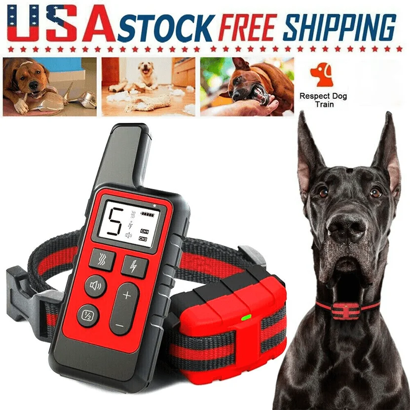 

2600 FT Remote Dog Training Collar with Shock Function And Bark Control - Curb Barking And Enhance Conduct - Red, Orange, And Black