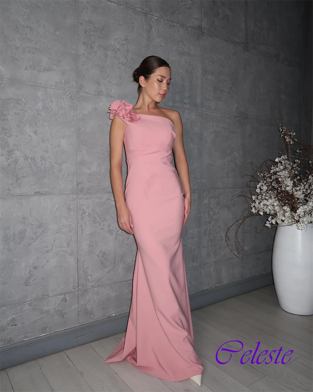 Vestido de noche de sirena de Jersey elegante personalizado con un hombro, vestidos de fiesta clásicos con flores, vestidos para ocasiones especiales con temperamento