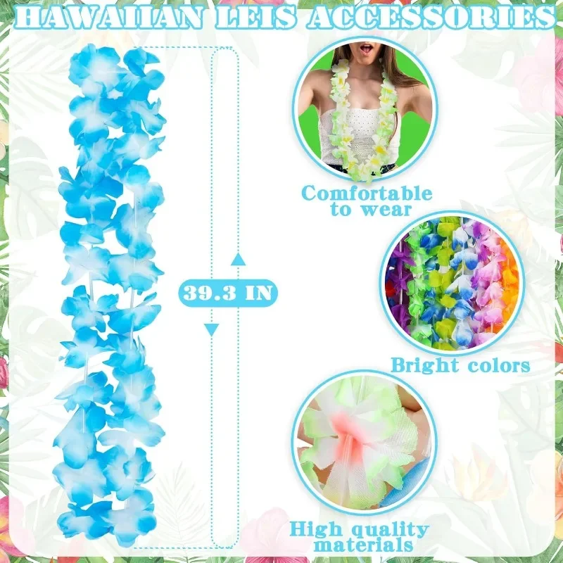 Luau Party Hawaiian Lei Necklaces Assorted Colorful Flower Garlands for Tropical Beach Vacations Pool Birthday Parties