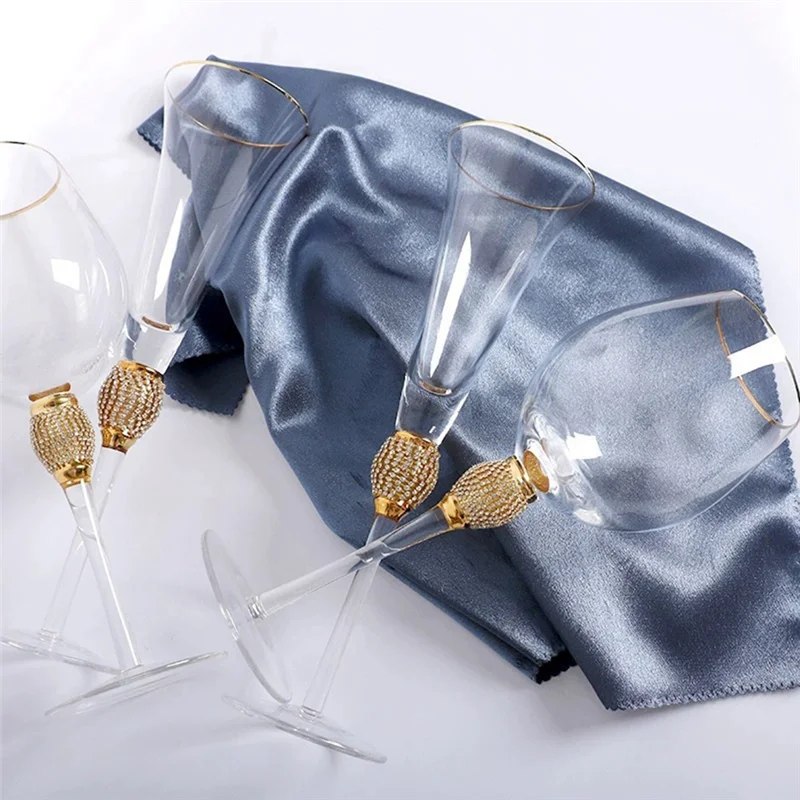 FYBL-Gifts Crystal Gold Plated Wine Glasses Set 2 Pcs Elegant Diamond Decorative Long Stem Champagne Flutes Cocktail Glass