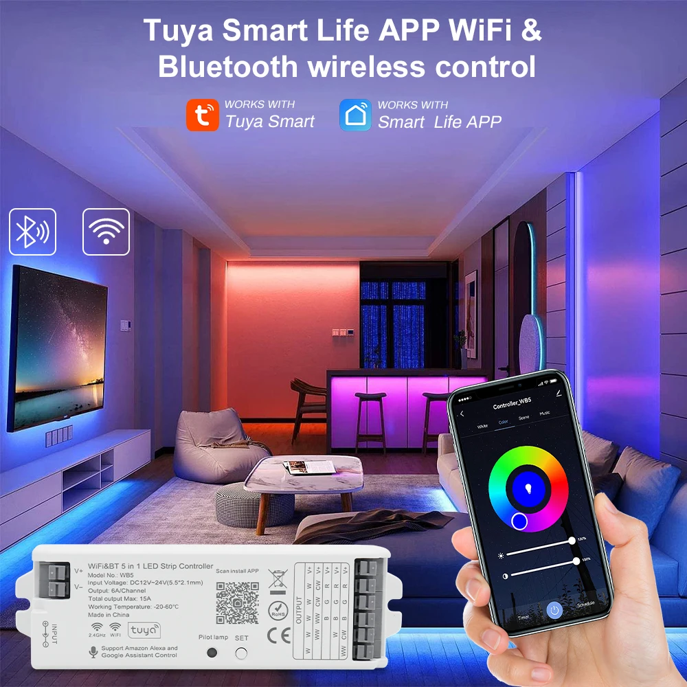 Kontroler LED ściemniacz inteligentna dioda LED Zigbee Wifi Tuya RGB RGBW ct ściemniacz 12V 24V LED Strip sterownik ściemniacza pracy z Alexa Google