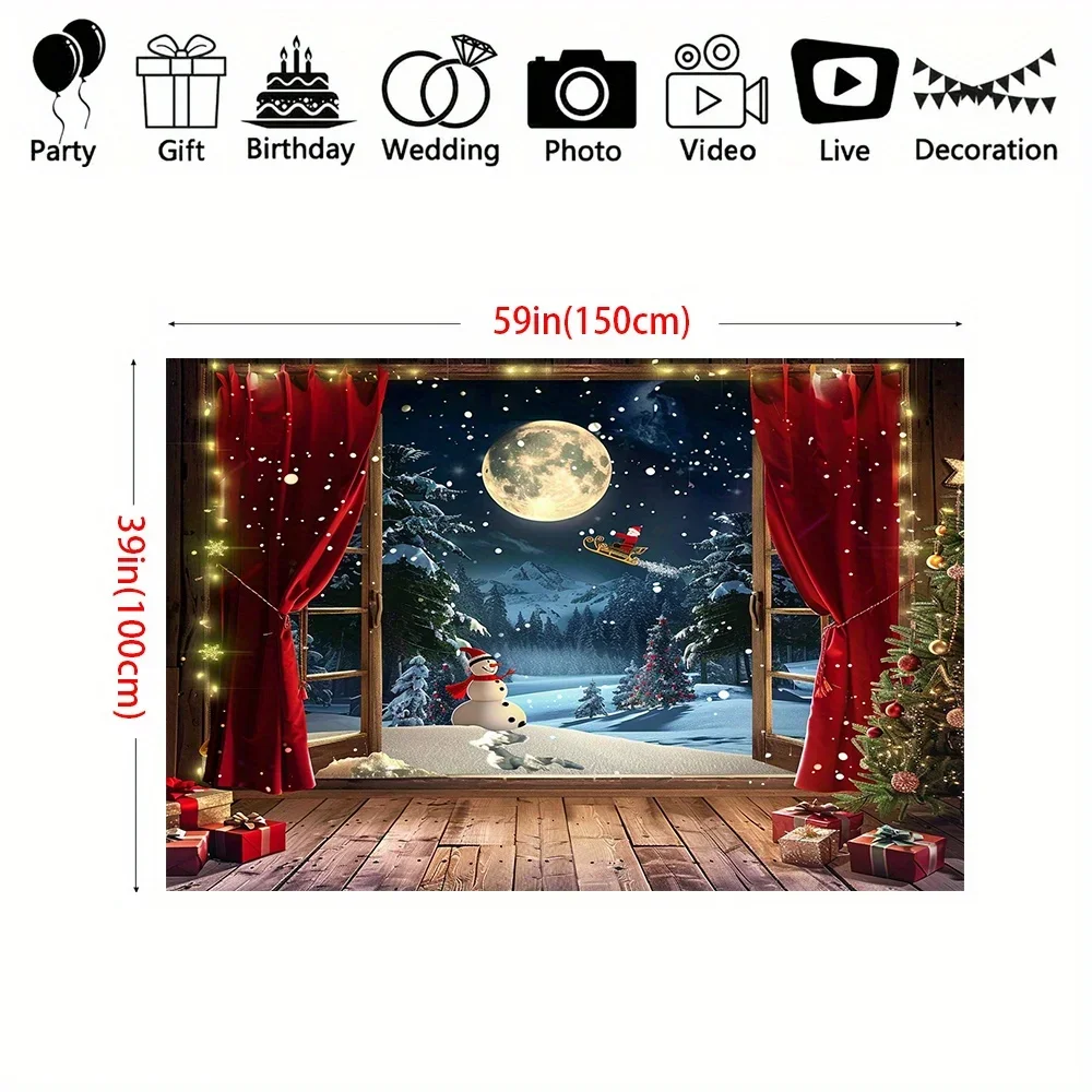 Santa and Winter Wonderland Background Fabric - Polyester Christmas decoration for indoor/outdoor parties and photo props