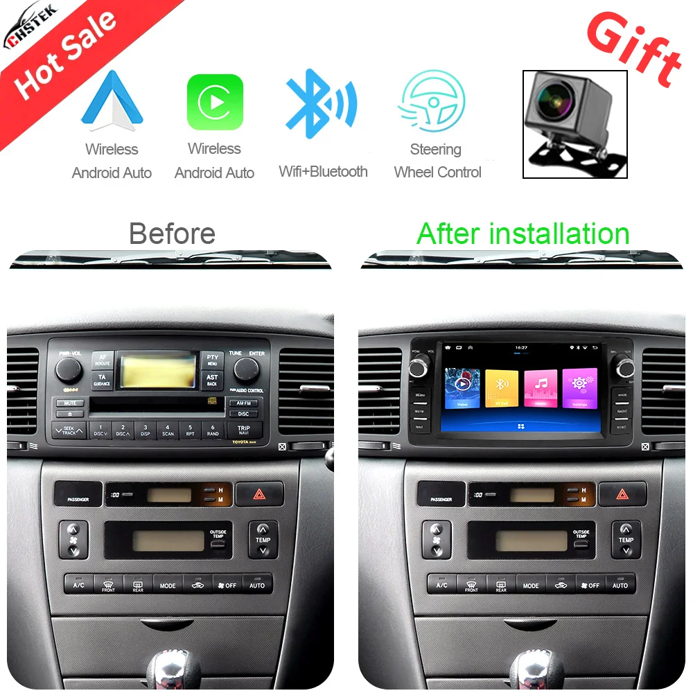 CHSTEK For Toyota Corolla E120 2000-2006 BYD F3 Car Radio Stereo Android Carplay GPS Navigation WIFI BT SWC Multimedia Head Unit