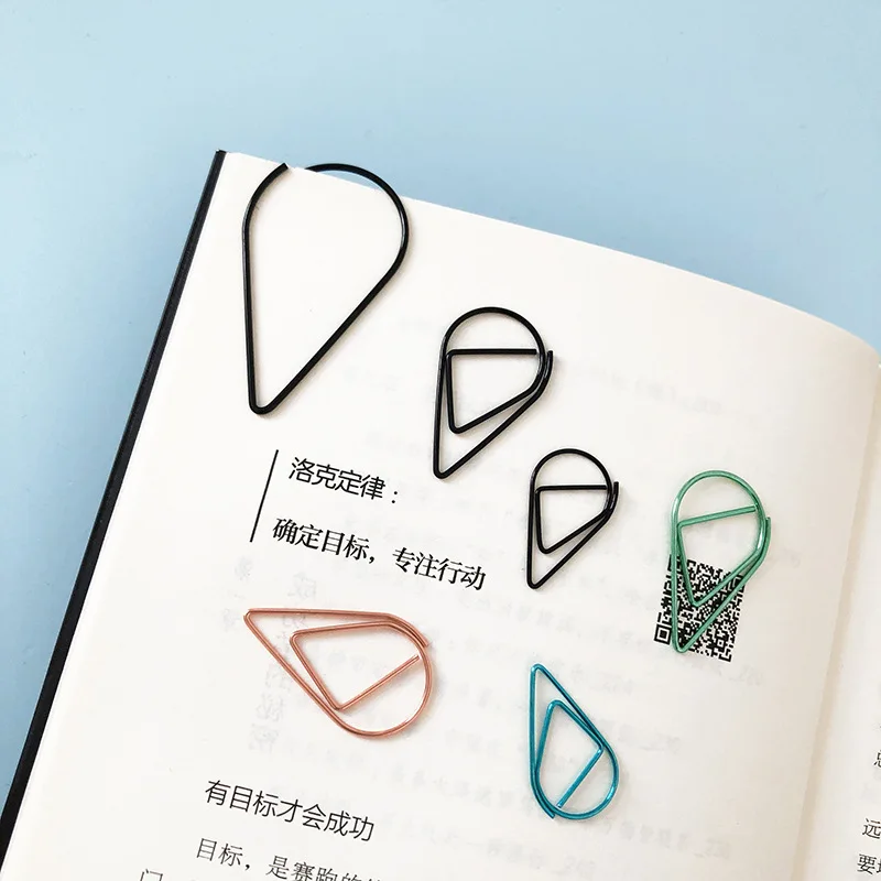 20pcs 25x15mm Water Drop Metal Paper Clips Photo Office Memo Paper Peg Stationery Bookmark Color Envelope Mail Message Folder