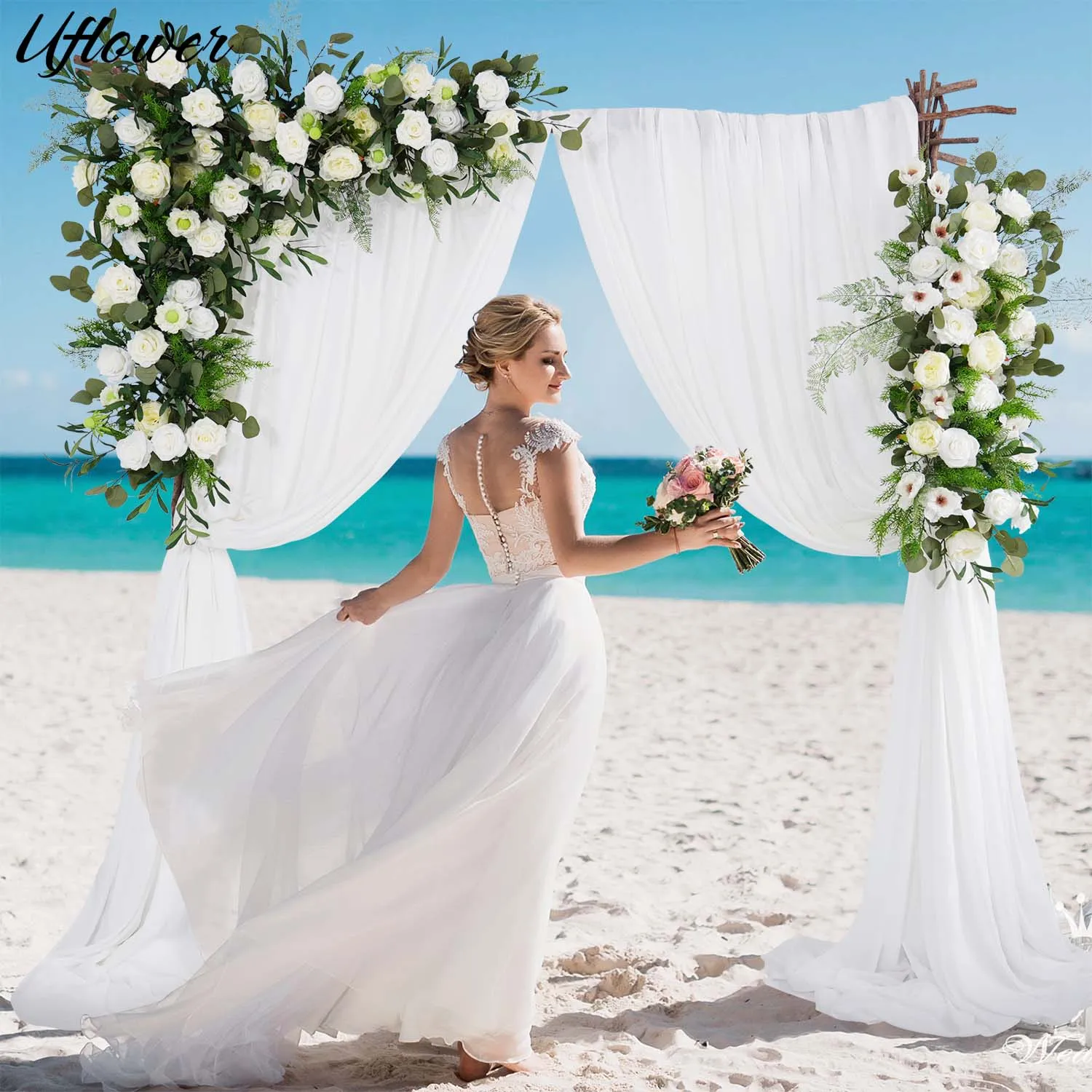 Uflower Wedding Arch Flowers White Artificial Floral DIY Boho Wedding Arbor Backdrop Ceremony Decoration Flower Row Decoration