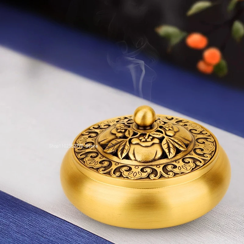 

Brass Incense Burner Three-dimensional Carved Patterns Baifu Copper VAT Religious Items Air Purification Items Desktop Placement