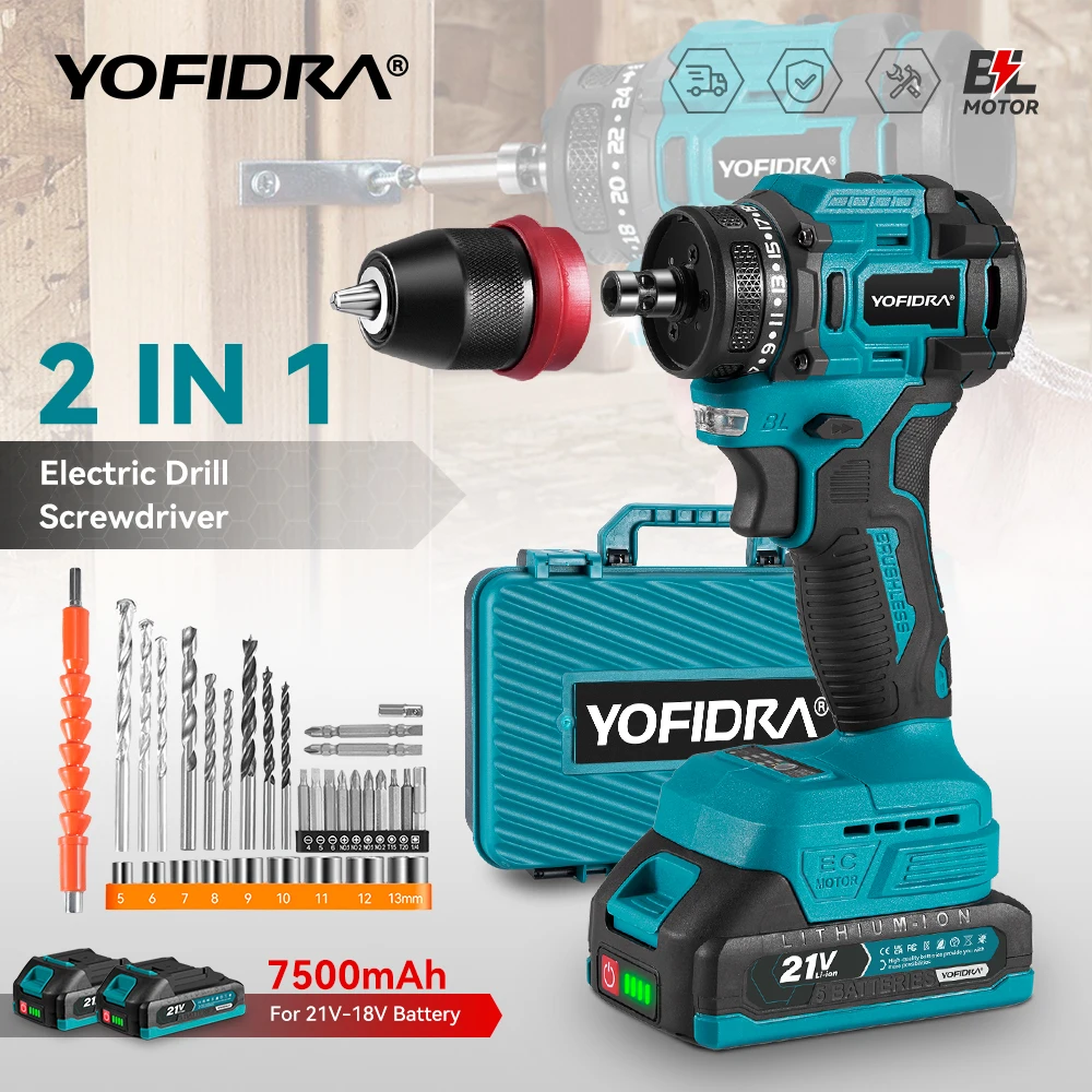 Perceuse-visseuse à percussion sans fil multifonctionnelle YOFIDRA 2 en 1, compatible avec les batteries Makita 21V.