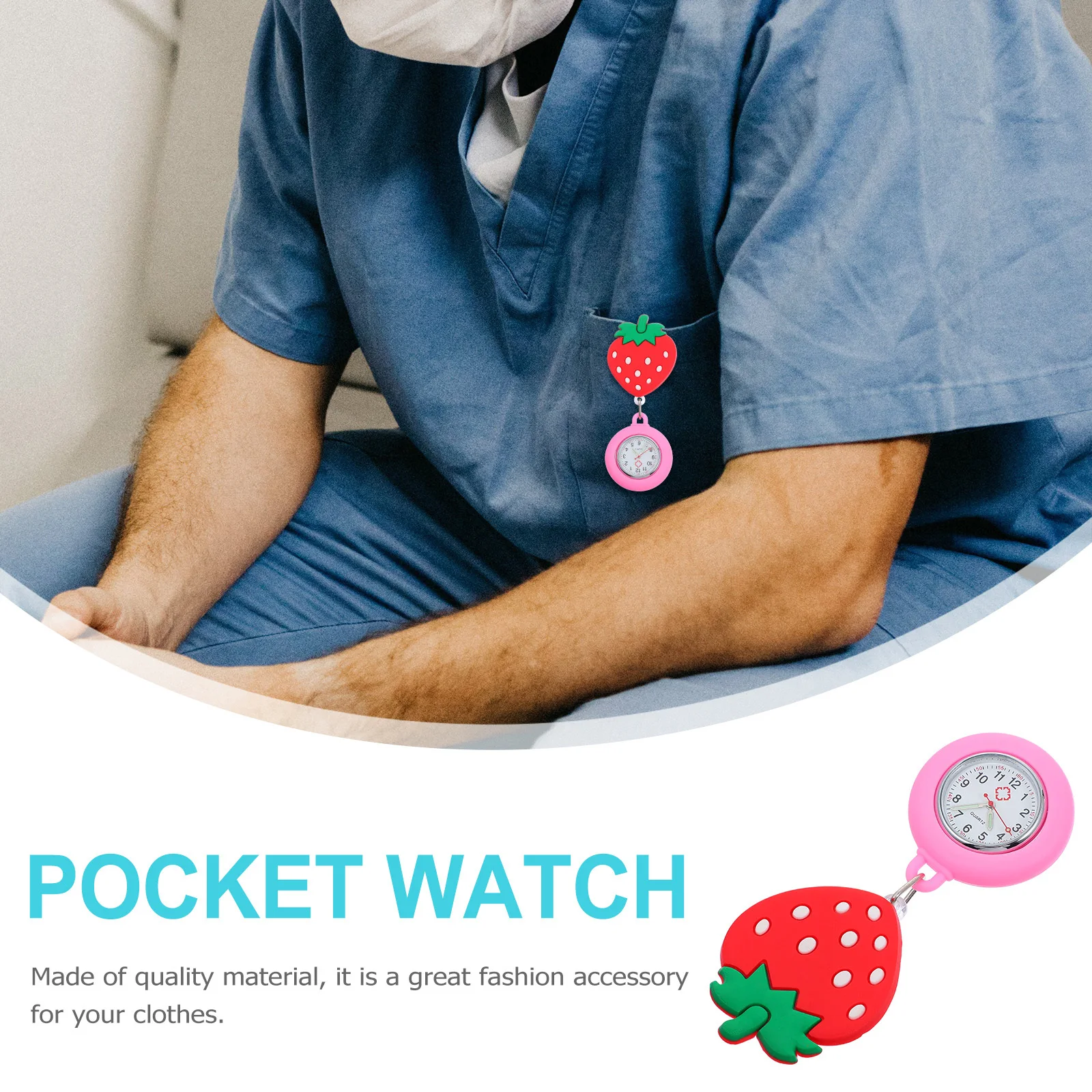 1 قطعة ساعة جيب ممرضة تصميم الفراولة لمط مضيئة الكرتون ساعة طبية لهدايا ممرضة جيب السيليكون