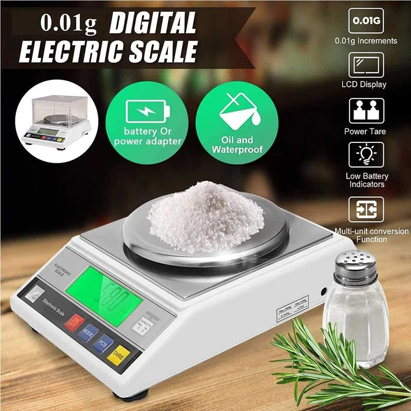 Precision Lab Scale 0.01g Digital Electronic Analytical Balance Jewelry Gram Scales Counting Scale With Windshield LCD Backlight
