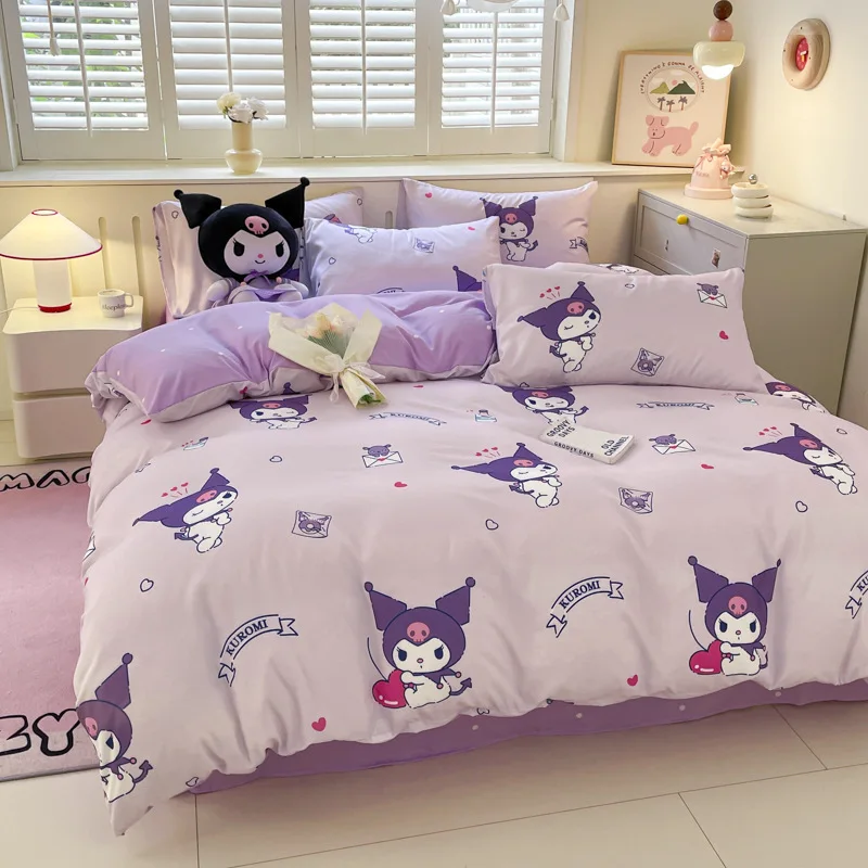 Sanrio Cartoon Duvet Cover Kids Kuromi Bedding Set Student Dormitory Cute Duvet Cover For Bedroom Decoration Single Double