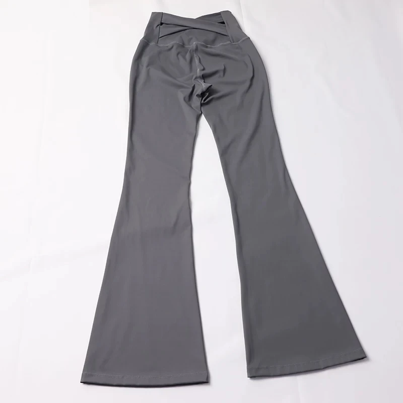 Women Cross Waist Bootcut Flared Yoga Pants High Waist Slim Breathable Sweat Wicking Gym Running Sports Trousers