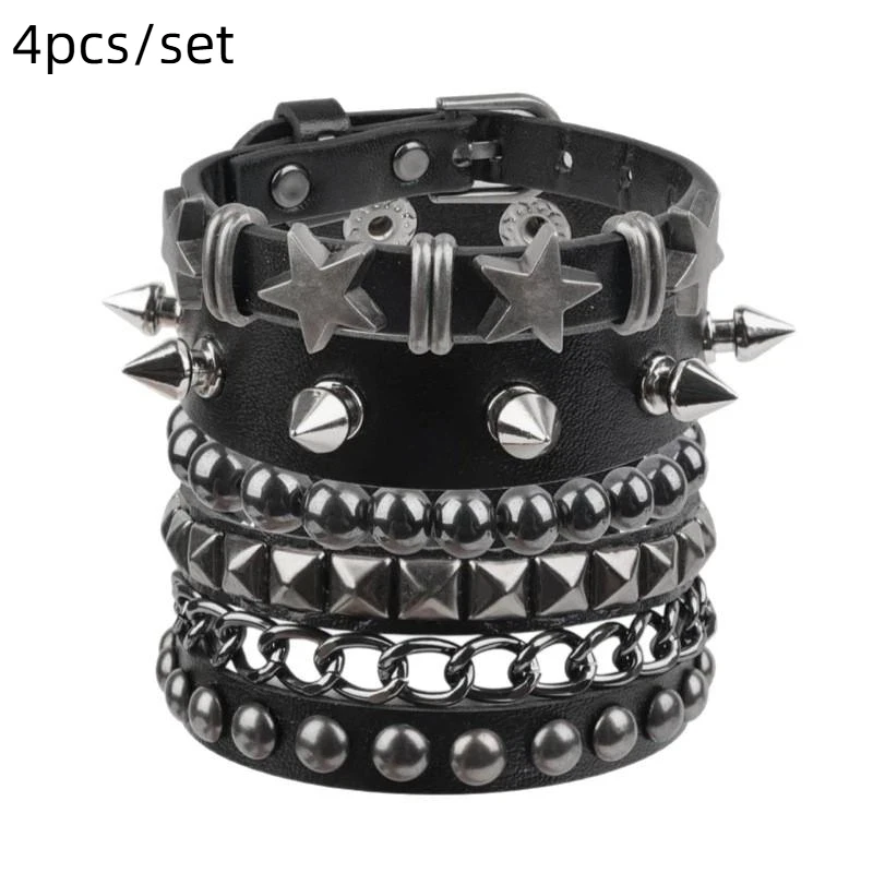 Hete Aanbieding 1 Set Punk Armbanden voor Heren Dames Punk Gothic Spijker Rivets PU Lederen Armband Bangles Hip Hop Party Sieraden Cadeau - afbeelding 1