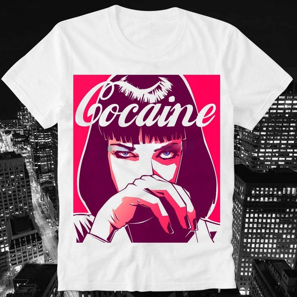 Women Men TShirt HOTBOX Cocaine Kokain Mia Wallace Pulp Fiction Trippy Swag Graphic Tshirts Male Summer Oversized Tees Shirts