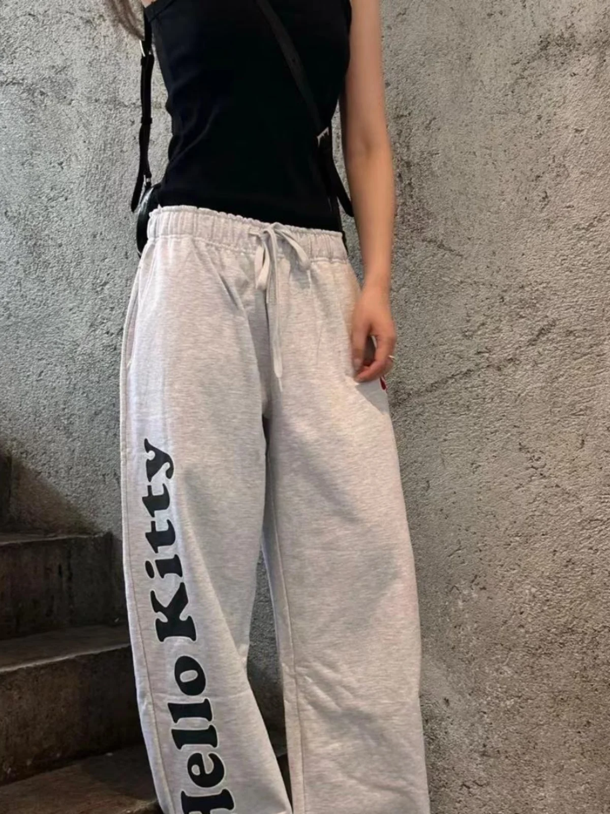 กางเกงขายาวลำลองสไตล์เกาหลี ผ้าฝ้าย เอวสูง ทรงตรง สำหรับผู้หญิง เหมาะสำหรับเต้นรำ