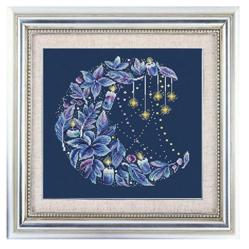 

Cross-stitch set: Blue Moon Flower 28ct, 18ct, 14ct, 11ct. Optional printed fabric hand-embroidery material pack
