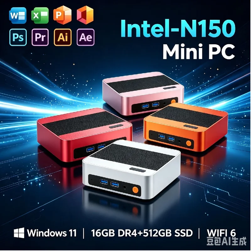 Core N150 Mini PC, 16GB RAM, Optional 1TB/2TB NVMe SSD, WiFi 6 BT5.2, 4K UHD 60Hz, Low Power Small PC for Office & Light Gaming