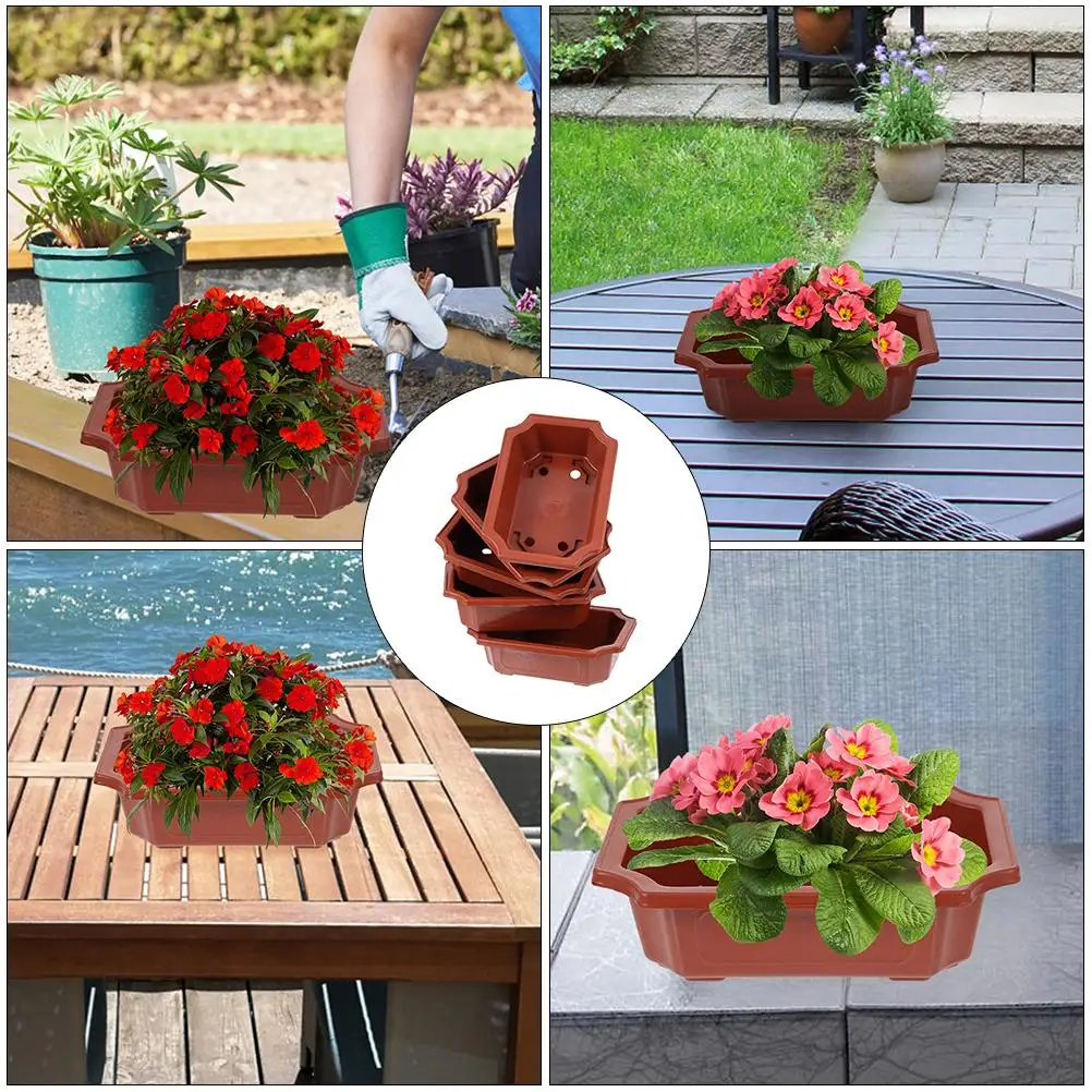 5 PCS Container Bonsai Pot Plants Rectangular Planter Plastic Drainage Holes Flowerpot