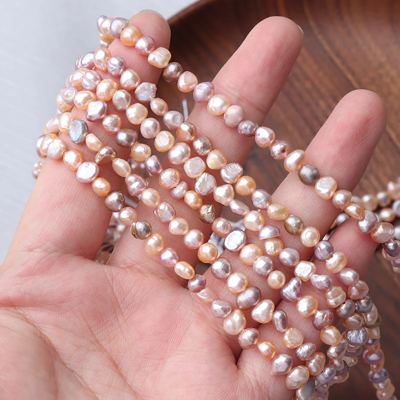 4mm Side Holes, Two-Sided Smooth, Candy-Colored Mixed-Color Baroque Pearls, Irregular Shape, One Strand Approximately 35cm.