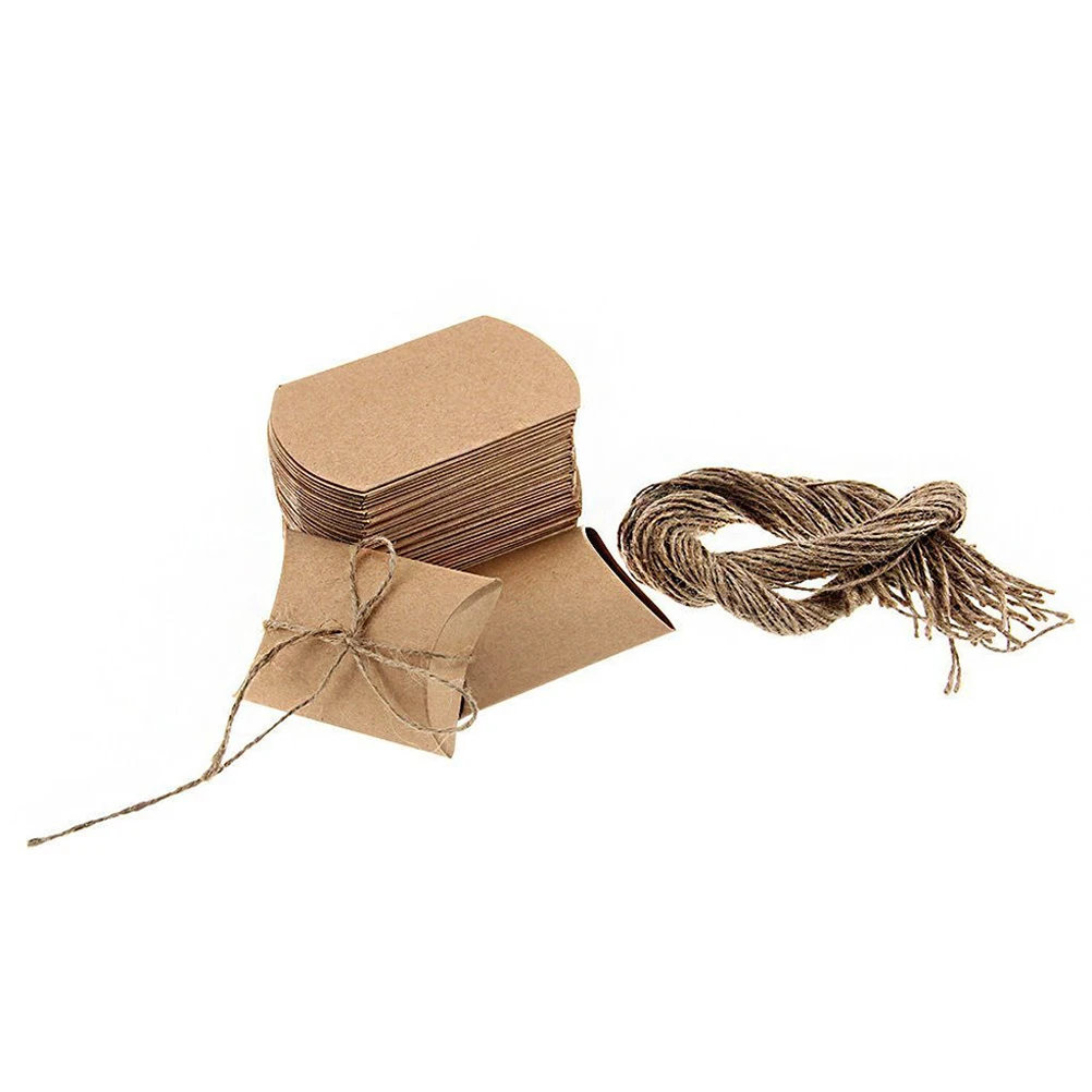 Kraft Vintage Boxes Brown Shabby Rustic Wrapping Gift Candy Boxes with Rope Wedding Favor Pack of 50