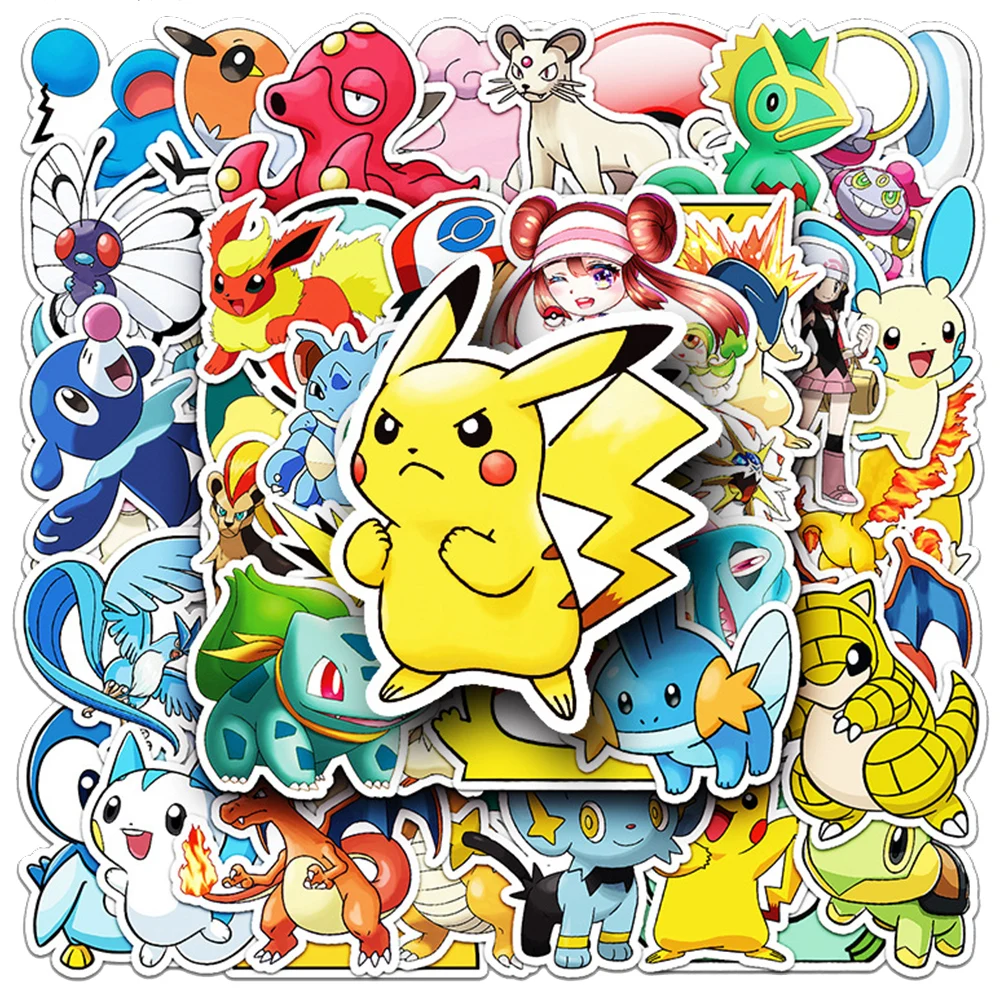 10/30/50pcs Pokemon Anime Cartoon Stickers Cute Pikachu Psyduck Graffiti Decals for Kid Toy DIY Computer Phone PVC Sticker Packs