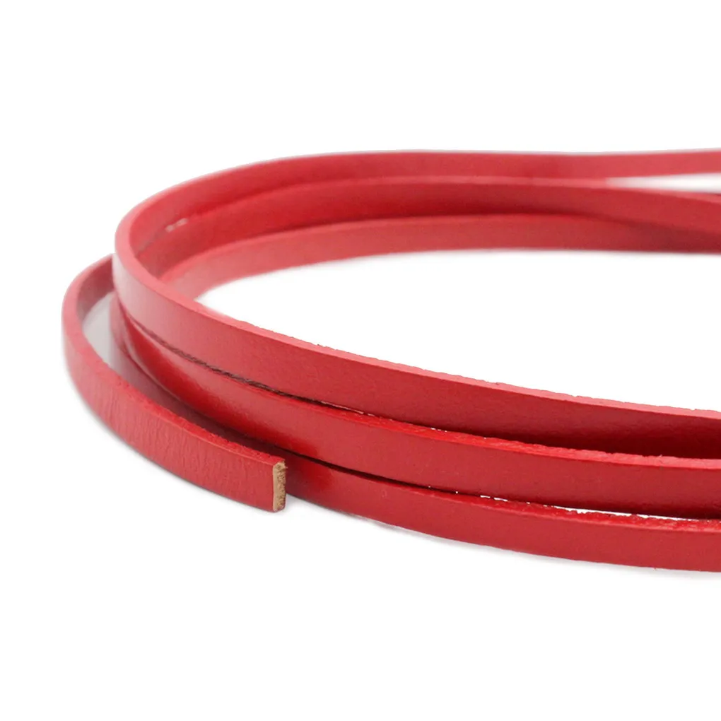 

5mm Wide 2mm Thick Red Flat Leather Cord Jewelry Making Leather Band 5mmx2mm Genuine Cowhide