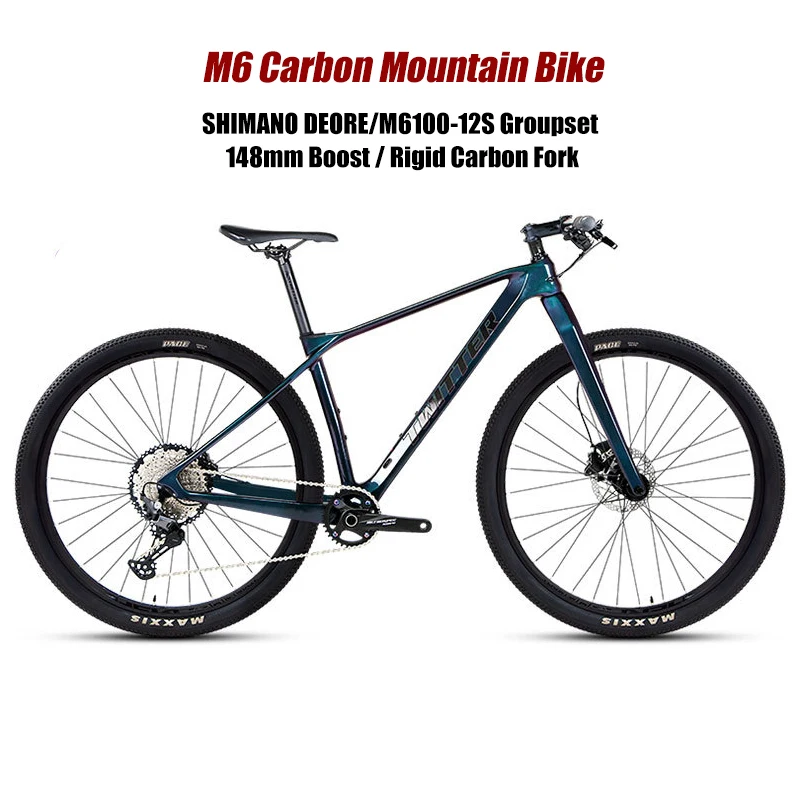 Twitter Cheap Carbon Mountain Bike DEORE M6100-12S Inner Routing MTB Bicycle With Carbon Rigid Fork 27.5 29er For Men Women