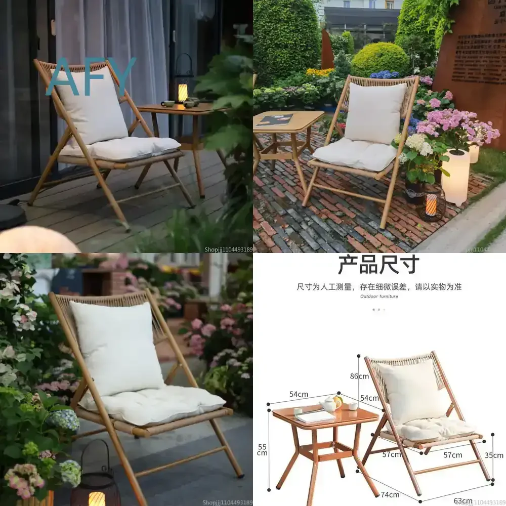 Foldable Chair for Outdoor Furniture for Courtyards Guesthouses Balcony Rattan Lounge Chair Recliner Chair Patio Garden Deck