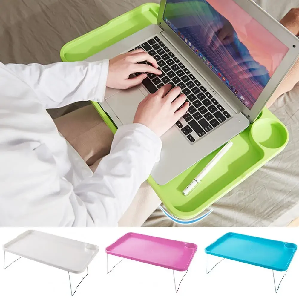 Laptop Bed Table Breakfast Tray Portable Folding Table with Anti-slip Legs Cup Holder Lazy Table