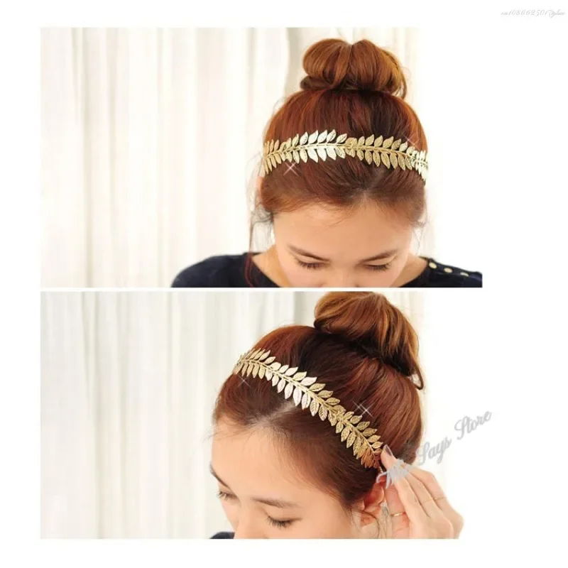 Baroque Golden Metal Leaf Headband Headpiece Crown tiaras Headdress Roman Goddess Greek Hair Jewelry Bride Wedding Accessories