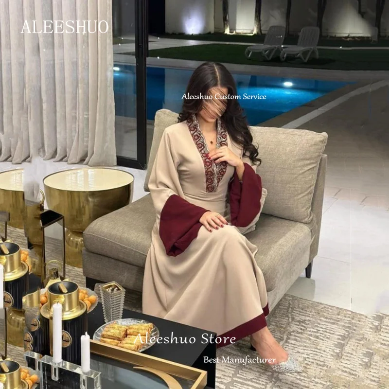 ชุดราตรีทรงเข้ารูปแขนยาว Aleeshuo รุ่นโมเดิร์น ปี 2025 คอวี เรียบง่าย แต่งระบาย แอพพลิเคชั่น ยาวถึงข้อเท้า ชุดงานเลี้ยง  สามารถสั่งตัดได้