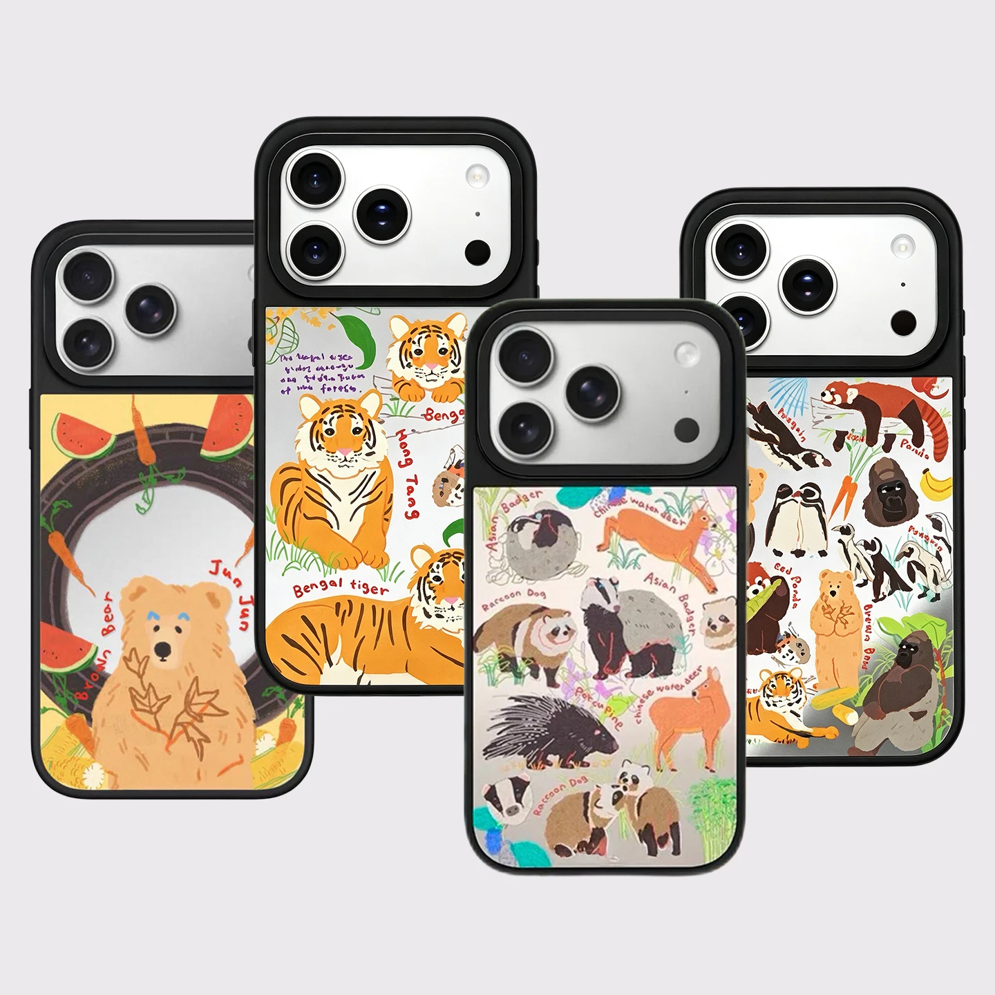 

Cartoon Zoo Animals Mirror Surface Magnetic Phone Case Cover for IPhone 13 14 15 16 17 Pro Max Case for IPhone Air