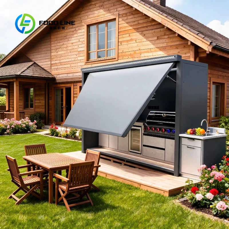 Customized Enclosed Outdoor Kitchen with Modular Cabinets and Grill Outdoor Kitchen Cabinets with MINI Glass Fridge