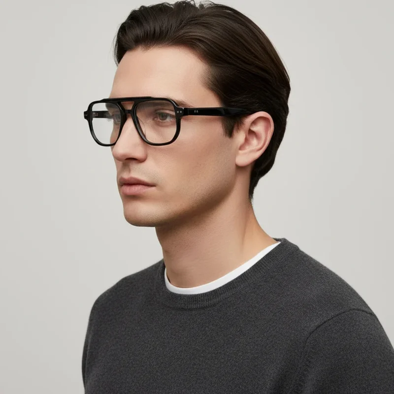 الرجعية خلات اثنين جسر مربع النظارات الإطار الرجال والنساء مكافحة الضوء الأزرق نظارات للقراءة النظارات البصرية الفاخرة العصرية 2025 #2