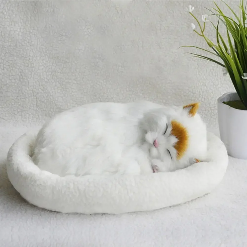 Realistic Plush Sleeping Cat and Dog, Ornamento peludo respirável, brinquedo de pelúcia com esteira, Pet eletrônico para casa, Decoração do quarto