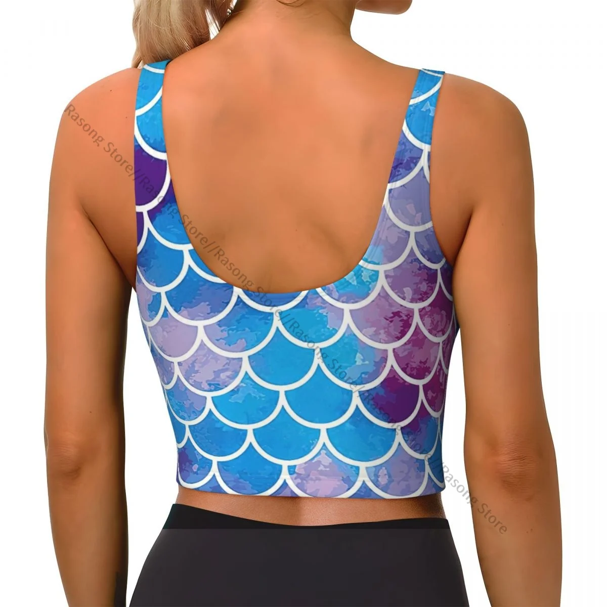 Sports Bra Women Running Yoga Clothes Vest Mermaid Scale Gathering Fitness Vest