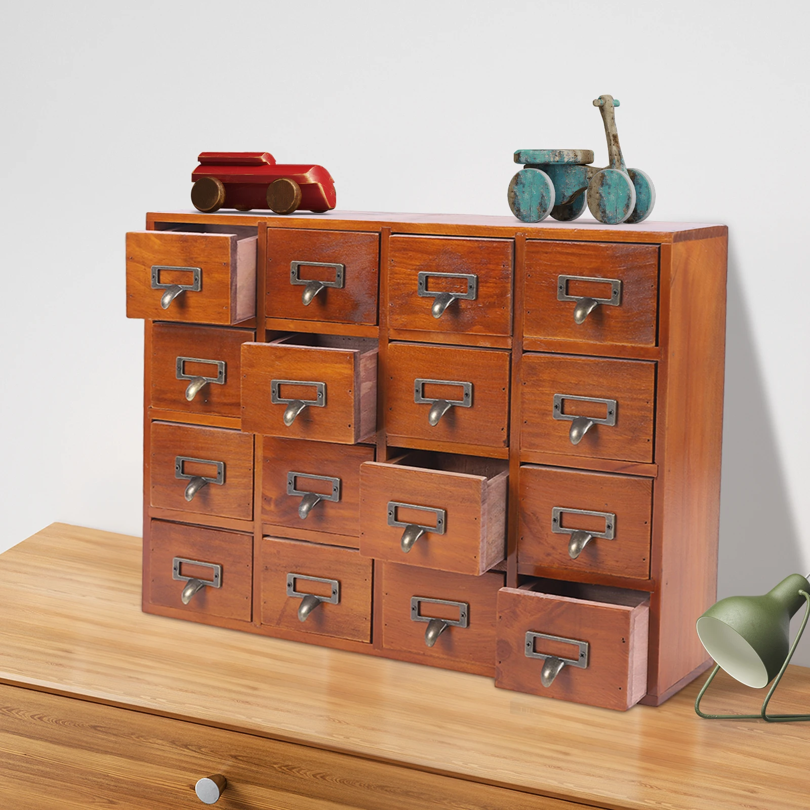 Cabinet 16 Drawers Label Holder Organizer Card Catalog Wood Apothecary classification organizer Medicine Storage Boxs