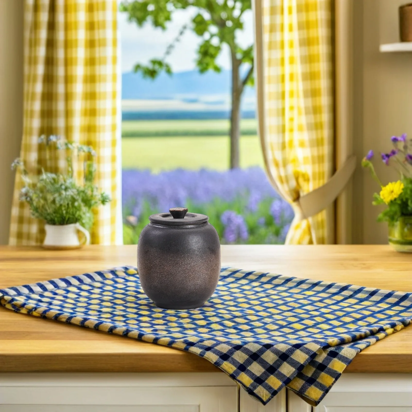 

Ceramic Tea Container Artistic Design Large Desktop Tea Organizer Ceramic Jar Multipurpose Sugar Grain Bean Storage Decorative