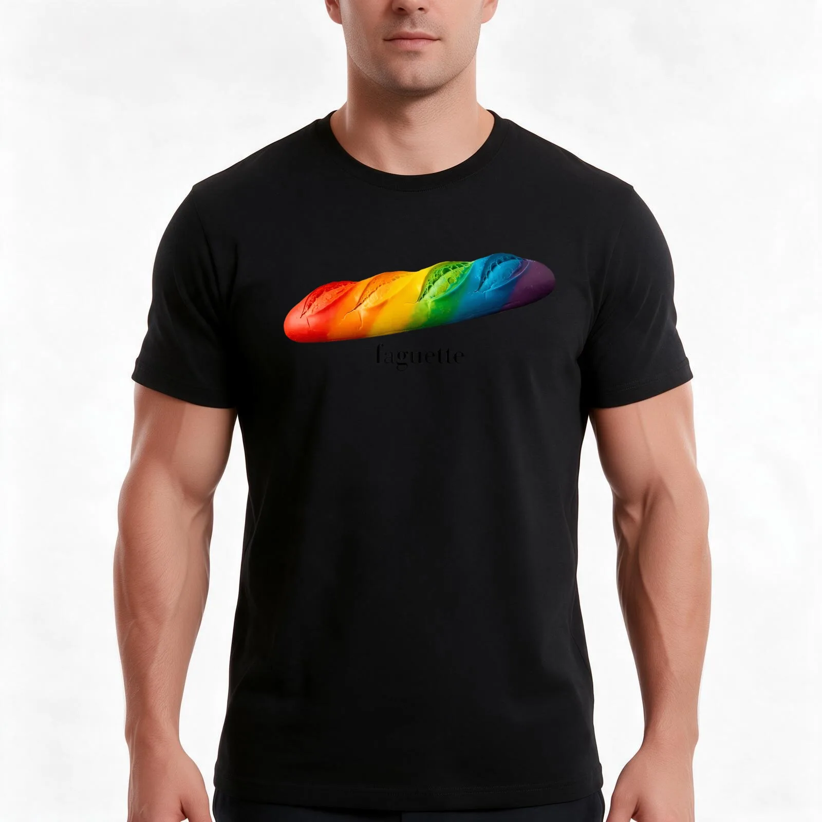 Funny Baguette Rainbow Faguette LGBTQ Pride Month T-Shirt, Summer Casual Cotton Tee, Oversized Streetwear Tops, Unisex Men Women