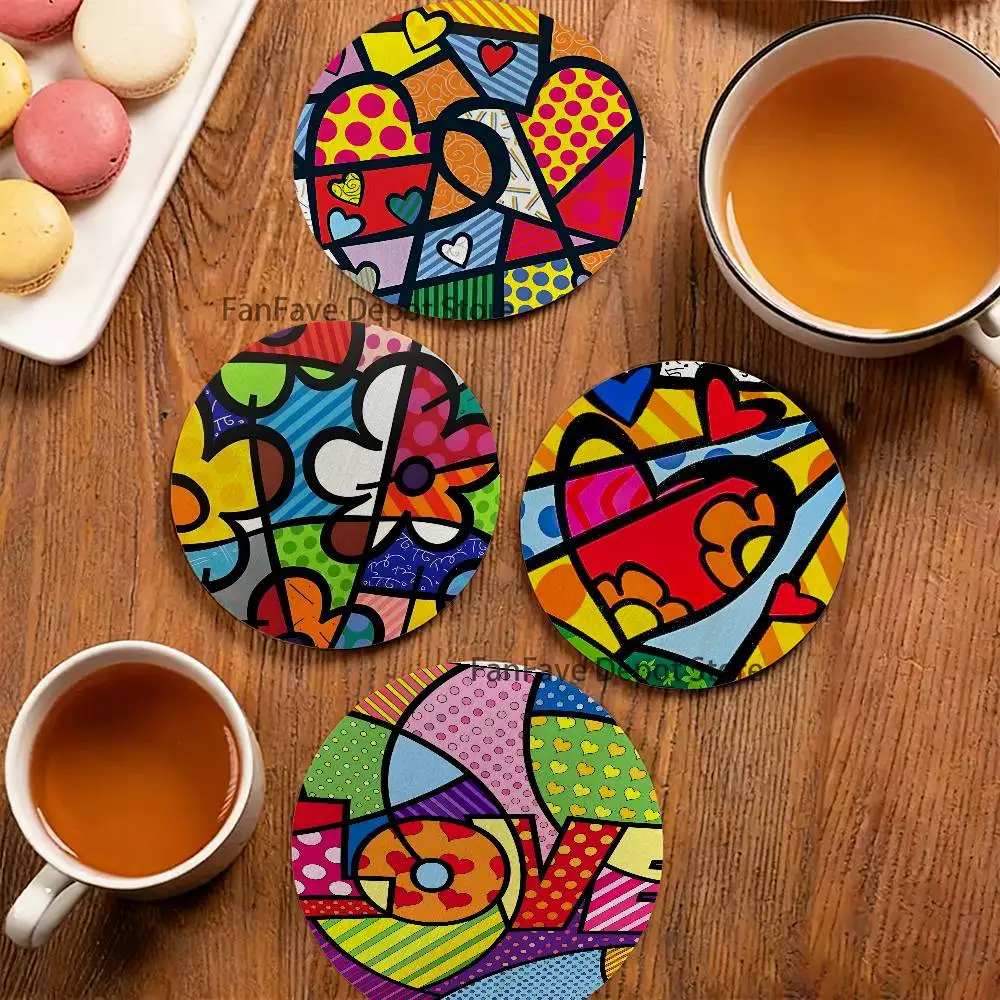 

B-BrittoES Happy Art Movement Round Coaster Non-slip table mat Insulated Coasters Kitchen Dining Room Tabletop Decor